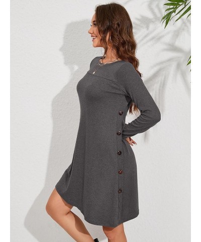 Dresses for Women Long Sleeve Round Neck Casual Button Side T Shirts Loose Fitting Sweater Tunic Dress 0-dark Grey $17.66 Dre...