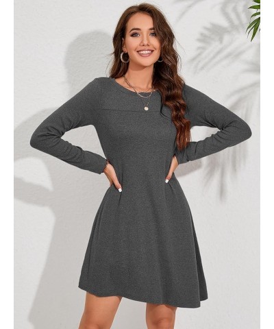 Dresses for Women Long Sleeve Round Neck Casual Button Side T Shirts Loose Fitting Sweater Tunic Dress 0-dark Grey $17.66 Dre...