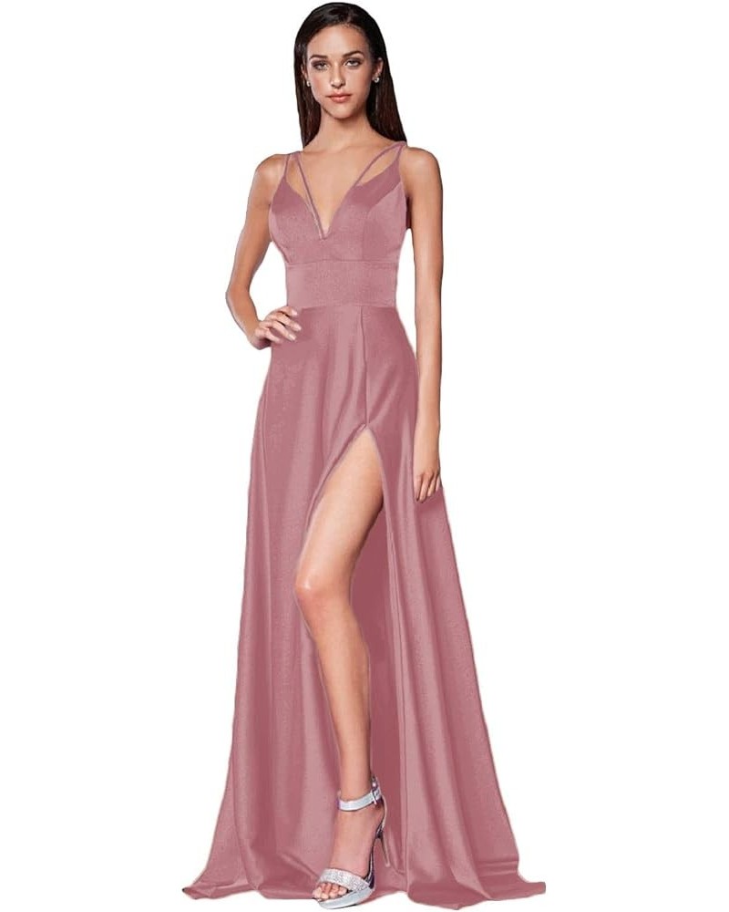 Long Prom Dresses for Women Split Spaghetti Strap Satin A Line Formal Wedding Evening Dress Cameo Brown $31.46 Dresses