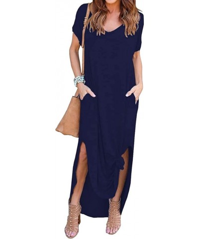 Women's Summer Casual Maxi Dresses Beach Cover Up Loose Empire Waist Long Dresses with Pocket V Neck 11navy Blue $19.74 Swims...