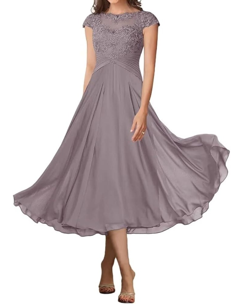 Tea Length Mother of The Bride Dresses for Wedding Lace Applique Formal Evening Dress with Sleeves Mauve $33.12 Dresses