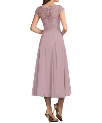 Tea Length Mother of The Bride Dresses for Wedding Lace Applique Formal Evening Dress with Sleeves Mauve $33.12 Dresses