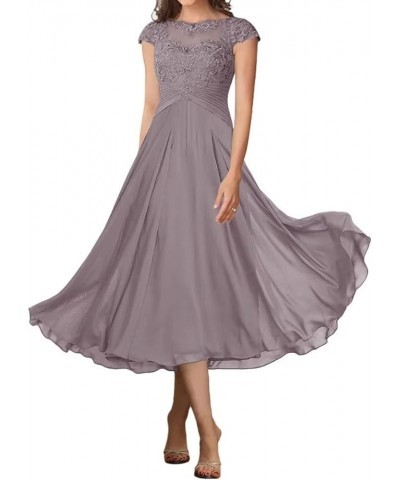 Tea Length Mother of The Bride Dresses for Wedding Lace Applique Formal Evening Dress with Sleeves Mauve $33.12 Dresses