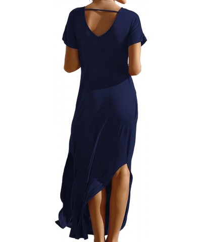 Women's Summer Casual Maxi Dresses Beach Cover Up Loose Empire Waist Long Dresses with Pocket V Neck 11navy Blue $19.74 Swims...