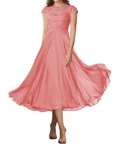 Tea Length Mother of The Bride Dresses for Wedding Lace Applique Formal Evening Dress with Sleeves Mauve $33.12 Dresses