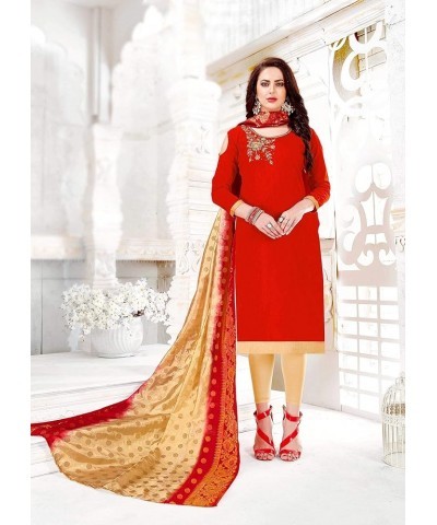 Launched Readymade Indian Ethnic Churidar Designer Multi Color Embroidery Salwar Suit for Women Red116 $27.81 Suits