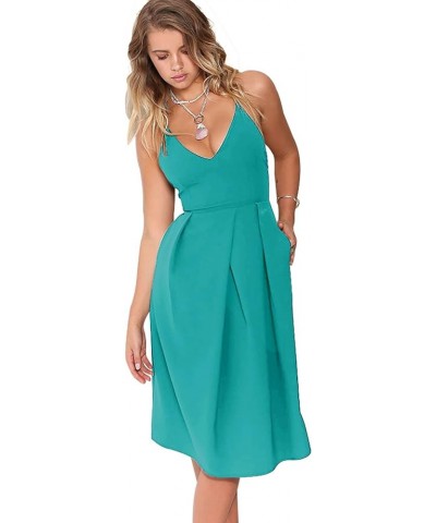 Women's Deep V Neck Adjustable Spaghetti Straps Summer Dress Sleeveless Sexy Backless Party Dresses with Pockets Light Teal $...