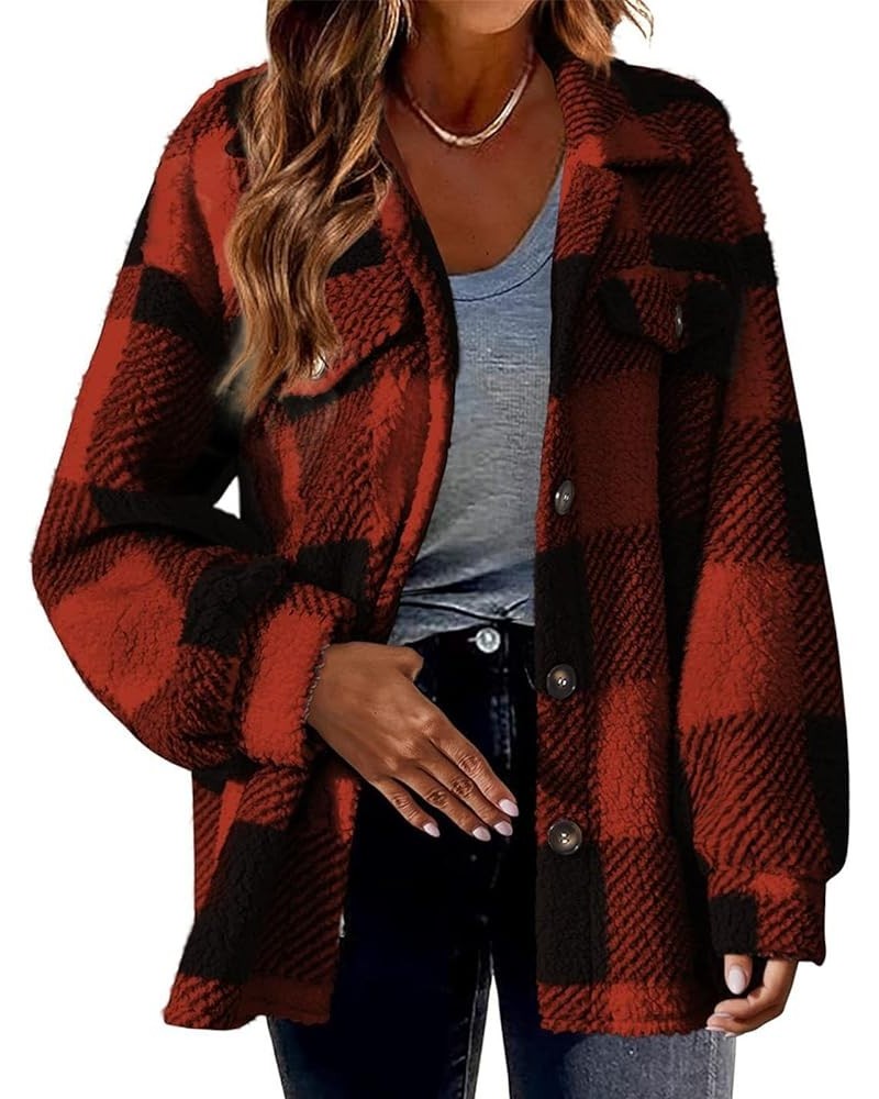 Womens Plaid Shacket Fall Jacket Fleece Lined Button Down Peacoats Plaid Lapel Casual Coats Y2K Shirt Jackets 2023 01fleece J...