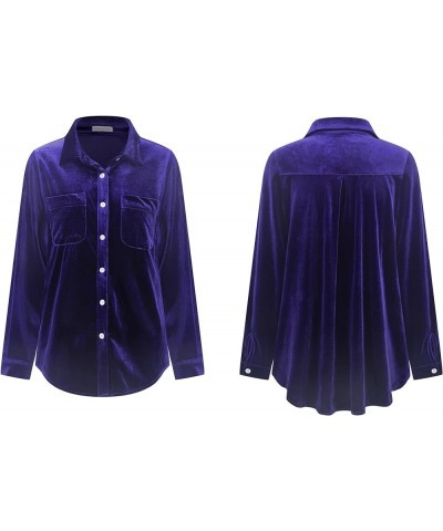 Womens Winter Velvet Long Sleeve Button Down Casual Tops Shirts Navyblue 2 $15.12 Blouses