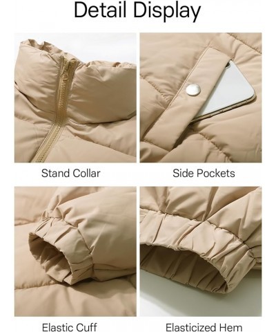 Womens Casual Cropped Quilted Puffer Jacket Full Zip Stand Collar Outwear Coats Light Khaki $20.29 Jackets