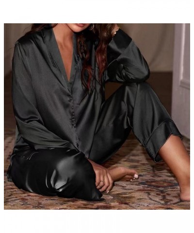 Pajamas for Women Shorts Set With Robe Pajama Sets for Women Silk Plus Size Womens Loungewear Set 3 Piece A-black $9.74 Sleep...