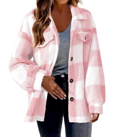 Womens Soft Comfy Flannel Plaid Shacket Casual Button up Long Sleeve Jackets Winter Shirts Clothes with Pockets A35 Pink $13....