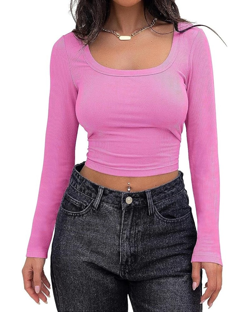 Casual Basic Crop Top Tee Shirt for Women Long/Short Sleeve Tight Slim Fitted Stretchy Crop Tank Tops Plain Blouse Long Sleev...