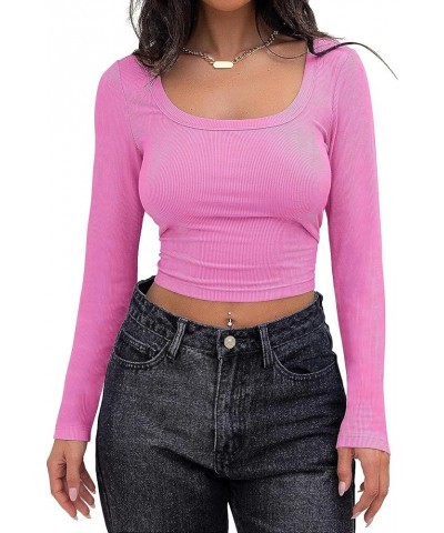 Casual Basic Crop Top Tee Shirt for Women Long/Short Sleeve Tight Slim Fitted Stretchy Crop Tank Tops Plain Blouse Long Sleev...