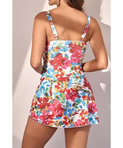 One Piece Swimdress Swimsuits for Women Tummy Control Swim Dresses Skirt Bathing Suit Red Floral Print $19.36 Swimsuits