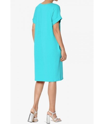 S~3X Rolled Short Sleeve Side Pocket V-Neck Jersey Midi T-Shirt Dress Ice Blue $11.00 Dresses