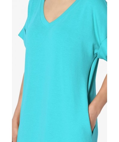 S~3X Rolled Short Sleeve Side Pocket V-Neck Jersey Midi T-Shirt Dress Ice Blue $11.00 Dresses