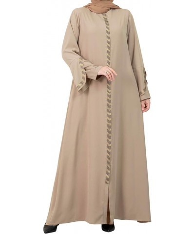 Women's Abaya Long Sleeve Open Quarry Floor Length Zipper Floor Length Turkish Islamic Fashion Beige $30.60 Dresses