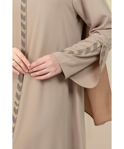 Women's Abaya Long Sleeve Open Quarry Floor Length Zipper Floor Length Turkish Islamic Fashion Beige $30.60 Dresses