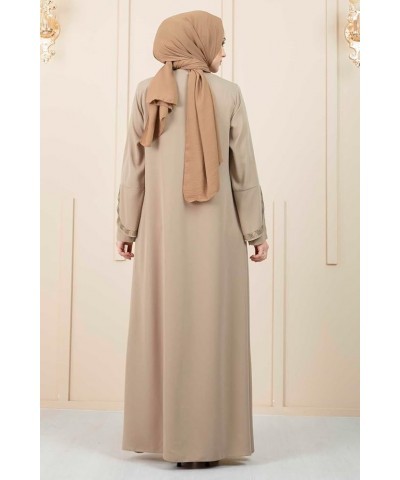 Women's Abaya Long Sleeve Open Quarry Floor Length Zipper Floor Length Turkish Islamic Fashion Beige $30.60 Dresses