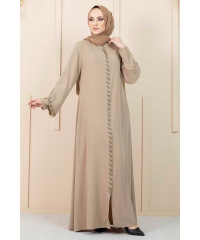 Women's Abaya Long Sleeve Open Quarry Floor Length Zipper Floor Length Turkish Islamic Fashion Beige $30.60 Dresses