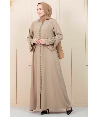 Women's Abaya Long Sleeve Open Quarry Floor Length Zipper Floor Length Turkish Islamic Fashion Beige $30.60 Dresses