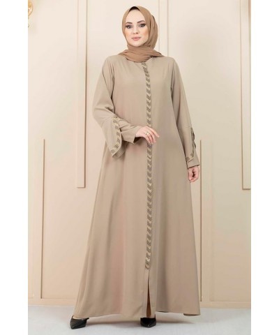 Women's Abaya Long Sleeve Open Quarry Floor Length Zipper Floor Length Turkish Islamic Fashion Beige $30.60 Dresses