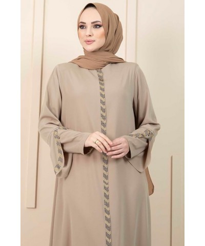 Women's Abaya Long Sleeve Open Quarry Floor Length Zipper Floor Length Turkish Islamic Fashion Beige $30.60 Dresses