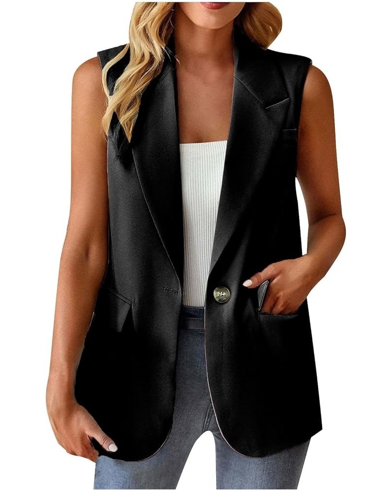 Women Sleeveless Blazer Lapel Lightweight Work Jackets Casual Plain Jacket Vest Open Front Pocket Duster Trench Vests Black $...