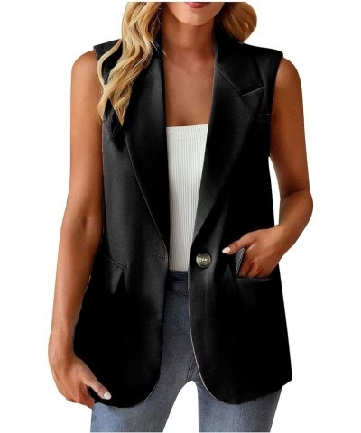 Women Sleeveless Blazer Lapel Lightweight Work Jackets Casual Plain Jacket Vest Open Front Pocket Duster Trench Vests Black $...