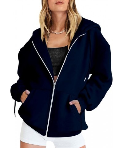 Women's Zip Up Oversized Hoodies Sweatshirts Y2K Clothes Cute Teen Girl Fall Casual Drawstring Jackets with Pockets E-navy $1...