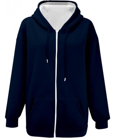 Women's Zip Up Oversized Hoodies Sweatshirts Y2K Clothes Cute Teen Girl Fall Casual Drawstring Jackets with Pockets E-navy $1...