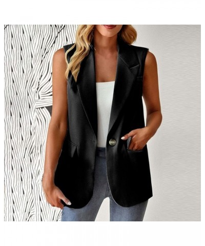 Women Sleeveless Blazer Lapel Lightweight Work Jackets Casual Plain Jacket Vest Open Front Pocket Duster Trench Vests Black $...