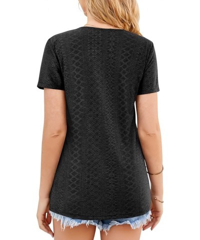 Womens T Shirts 2024 Summer Tops Loose Short Sleeve Tee Casual Basic V Neck Tunics Low Cut Sexy Criss Cross Cute T Eyelet Bla...