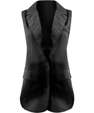 Women Sleeveless Blazer Lapel Lightweight Work Jackets Casual Plain Jacket Vest Open Front Pocket Duster Trench Vests Black $...