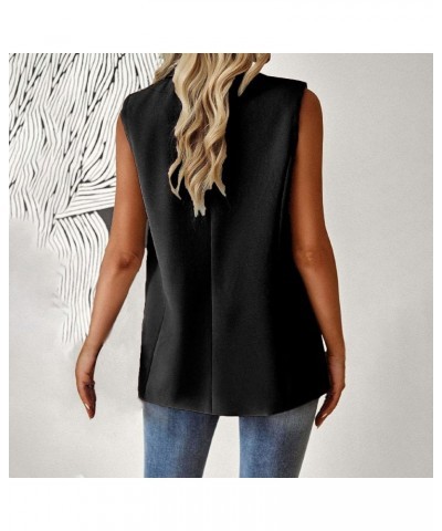 Women Sleeveless Blazer Lapel Lightweight Work Jackets Casual Plain Jacket Vest Open Front Pocket Duster Trench Vests Black $...