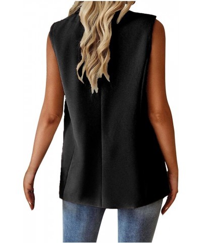 Women Sleeveless Blazer Lapel Lightweight Work Jackets Casual Plain Jacket Vest Open Front Pocket Duster Trench Vests Black $...