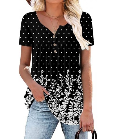 Womens Henley V Neck Casual Blouse Button Down T Shirts Flare and Flowy Tops 2-dot Black $12.74 Tops