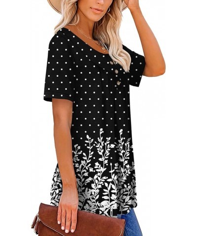 Womens Henley V Neck Casual Blouse Button Down T Shirts Flare and Flowy Tops 2-dot Black $12.74 Tops