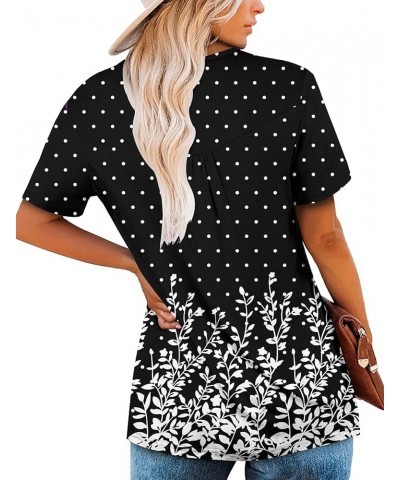 Womens Henley V Neck Casual Blouse Button Down T Shirts Flare and Flowy Tops 2-dot Black $12.74 Tops