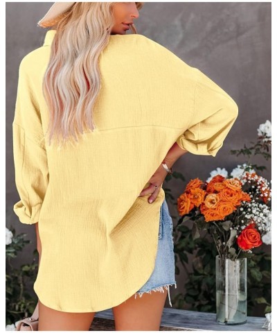 Womens Button Down Shirts Cotton Long Sleeve Oversized Boyfriend Blouses Collared Dress Tops with Pockets Yellow $12.00 Blouses