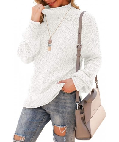 Women's Turtleneck Oversized Sweaters Batwing Long Sleeve Pullover Loose Chunky Knit Jumper White $24.01 Sweaters