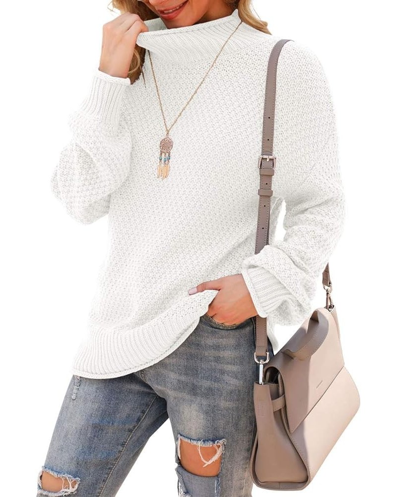 Women's Turtleneck Oversized Sweaters Batwing Long Sleeve Pullover Loose Chunky Knit Jumper White $24.01 Sweaters