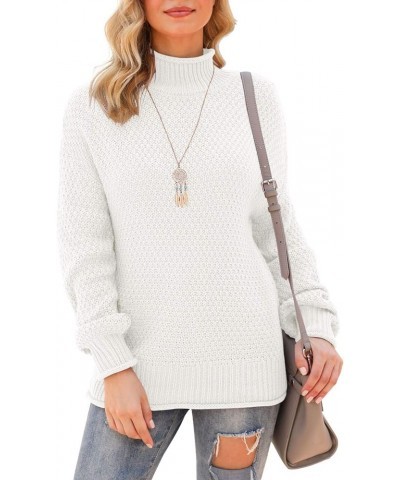 Women's Turtleneck Oversized Sweaters Batwing Long Sleeve Pullover Loose Chunky Knit Jumper White $24.01 Sweaters