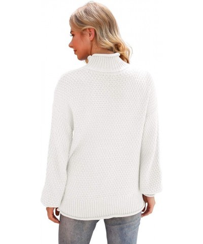 Women's Turtleneck Oversized Sweaters Batwing Long Sleeve Pullover Loose Chunky Knit Jumper White $24.01 Sweaters