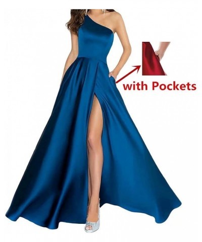 One Shoulder Long Prom Dresses for Women Satin A Line Formal Evening Party Gowns with Slit Dusty Blue $33.14 Dresses