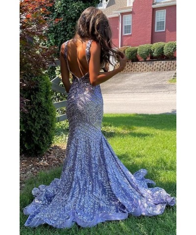 Women's Mermaid Sequin Prom Dresses 2024 Sparkly V Neck Formal Evening Dress with Slit PU122 Red $34.19 Dresses