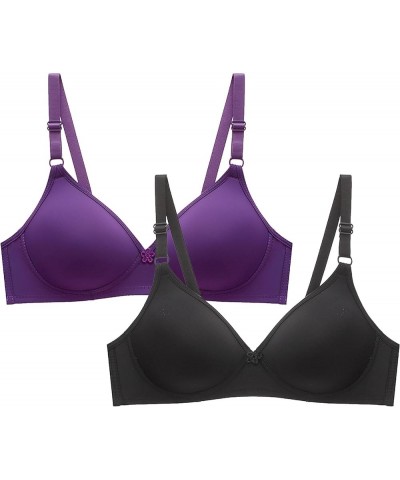 Womens Sports Bras Plus Size Comfortable Bras (2PC) Wire Free Underwear Bra Lightly Bra, Full-Coverage Stretch Bra Purple-4 $...