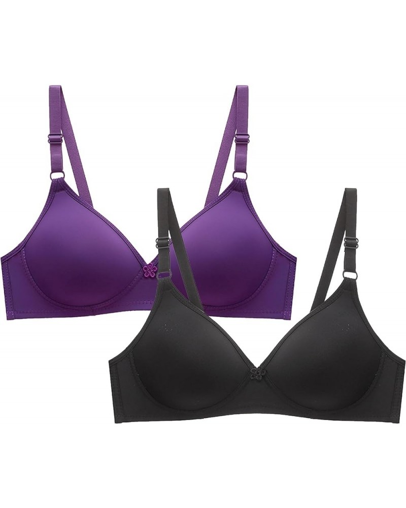 Womens Sports Bras Plus Size Comfortable Bras (2PC) Wire Free Underwear Bra Lightly Bra, Full-Coverage Stretch Bra Purple-4 $...