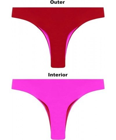 Women Cheeky Reversible Bikini Bottoms Low Waist Swim Bathing Suit Bottom Mid Rise Sexy Maternity Swimsuit Red & Pink $8.83 S...